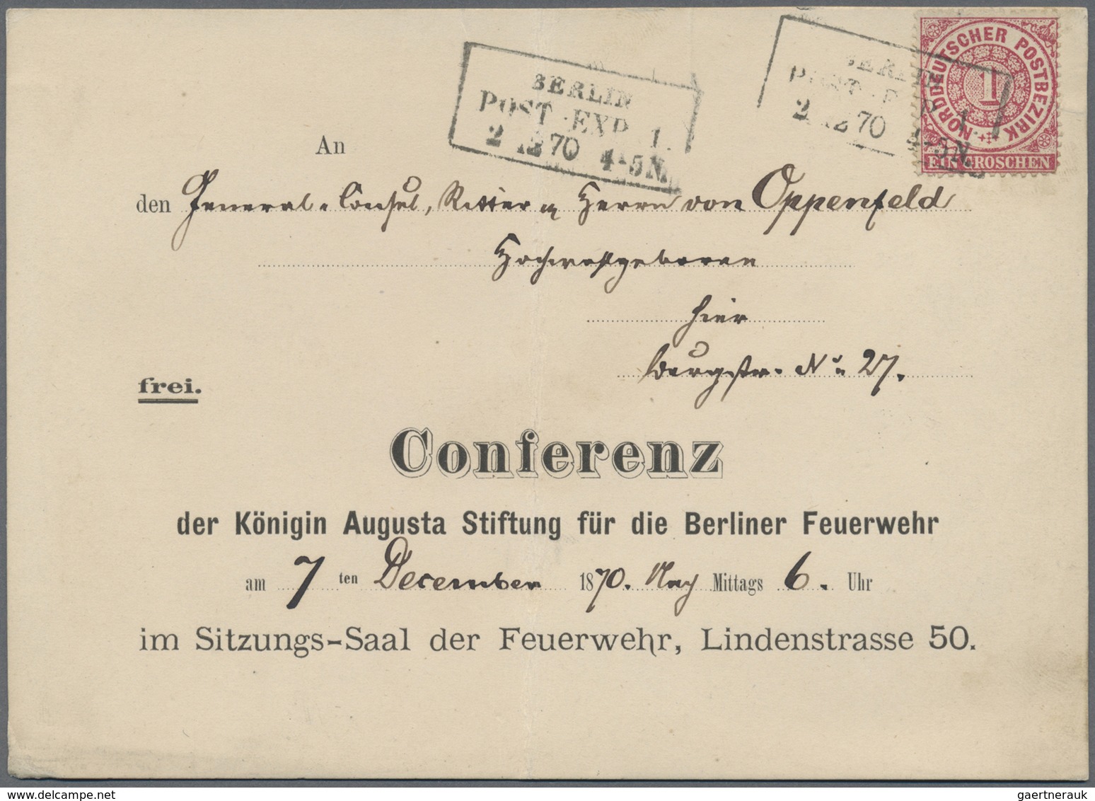 Br Norddeutscher Bund - Marken Und Briefe: 1869, 1 Gr. Gezähnt Mit Schwarzem „BERLIN/ POST EXP 1/ 2 12 - Sonstige & Ohne Zuordnung