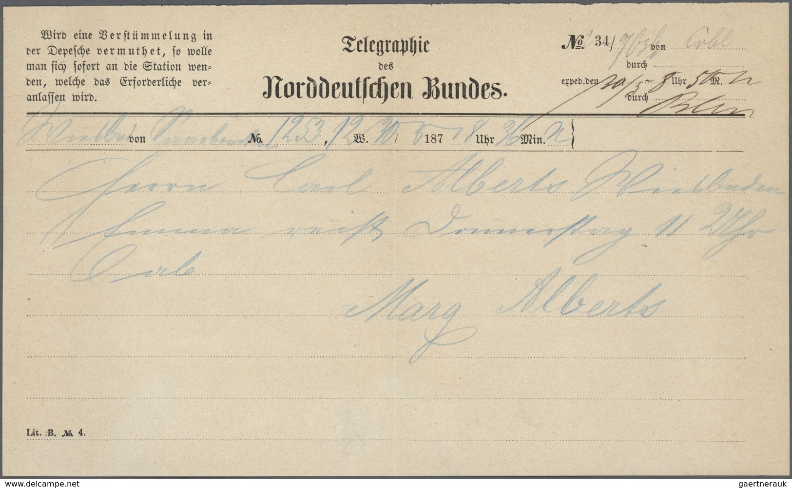 Br Norddeutscher Bund - Besonderheiten: 1871, Telgramm "Telegraphie Des Norddeutschen Bundes" Von Wiesb - Altri & Non Classificati
