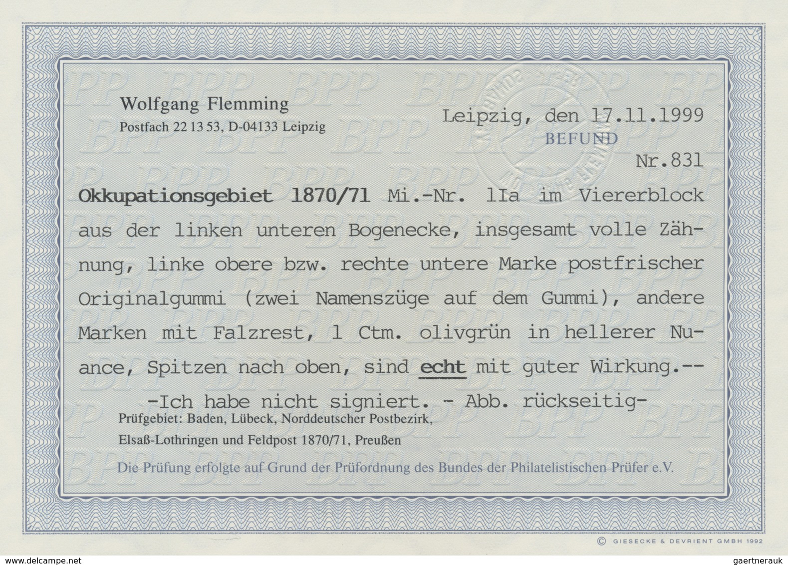 **/* Elsass-Lothringen - Marken Und Briefe: 1870/1871, 1 Ctm. Grün Type 1 Im 4er-Block Aus Der Li. Untere - Altri & Non Classificati