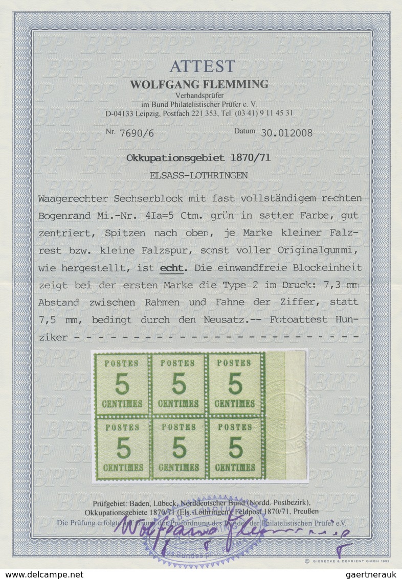 * Elsass-Lothringen - Marken Und Briefe: 1870/1871, 5 Ctm. Grün "Spitzen Nach Oben" Im Waager. 6er-Blo - Sonstige & Ohne Zuordnung