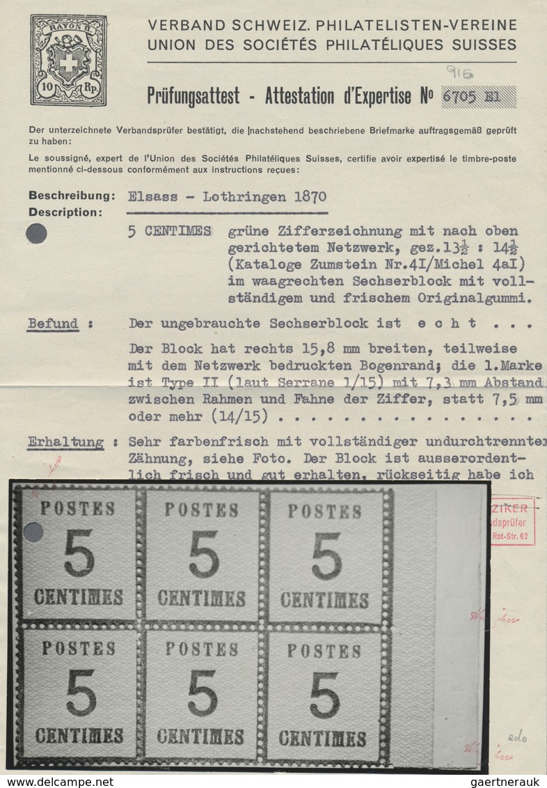 * Elsass-Lothringen - Marken Und Briefe: 1870/1871, 5 Ctm. Grün "Spitzen Nach Oben" Im Waager. 6er-Blo - Sonstige & Ohne Zuordnung
