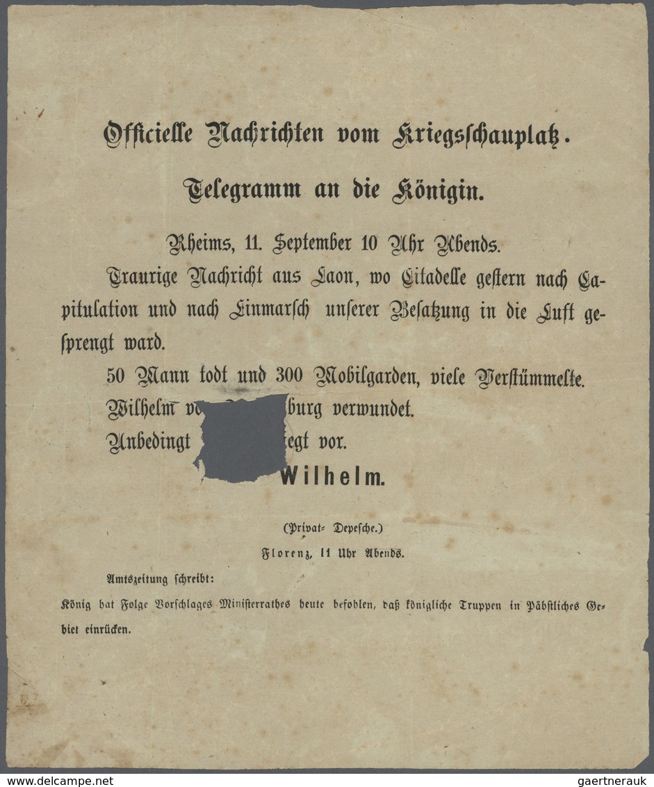 Br Elsass-Lothringen - Marken Und Briefe: 1870: "Offizielle Nachrichten Vom Kriegsschauplatz" Abdrück ( - Sonstige & Ohne Zuordnung