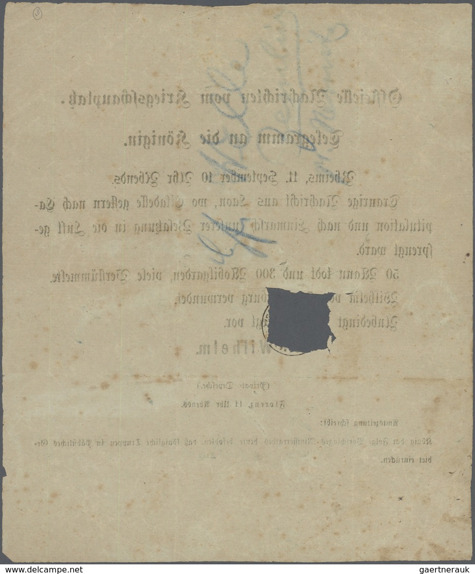 Br Elsass-Lothringen - Marken Und Briefe: 1870: "Offizielle Nachrichten Vom Kriegsschauplatz" Abdrück ( - Sonstige & Ohne Zuordnung