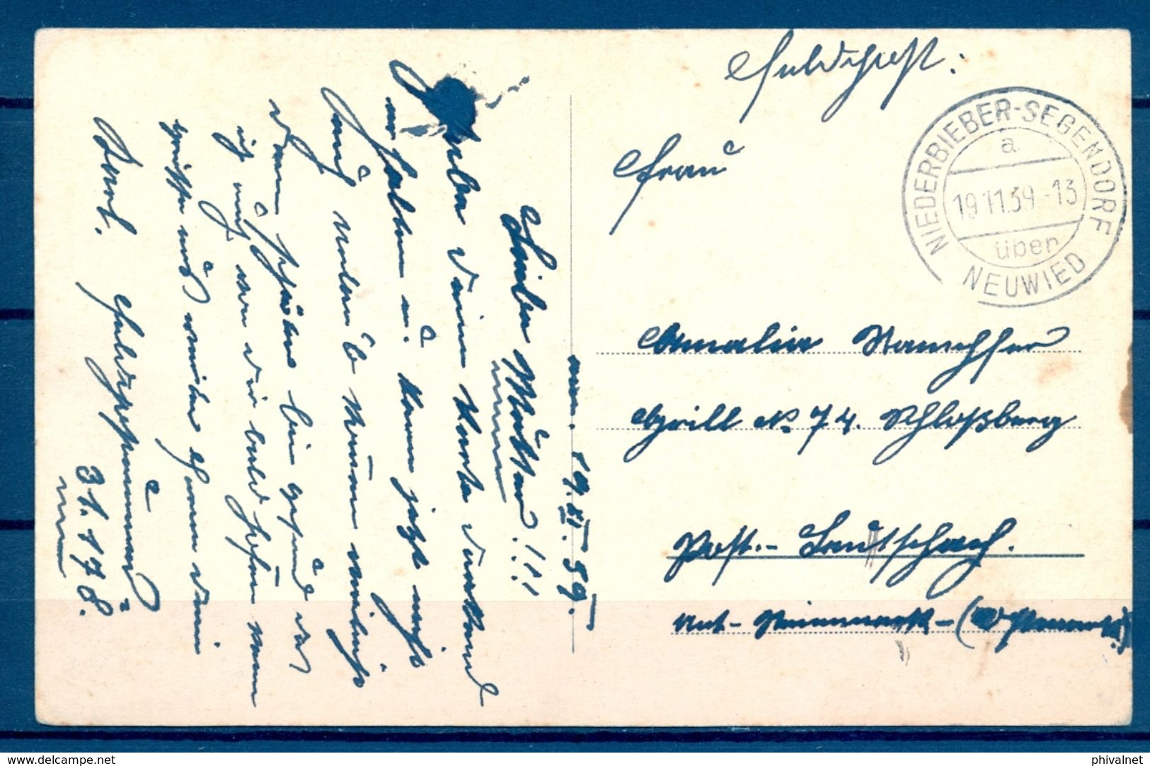 1939 , ALEMANIA , TARJETA POSTAL CIRCULADA , NIEDERBIEBER - SEGENDORF / NEUWIED - Cartas & Documentos