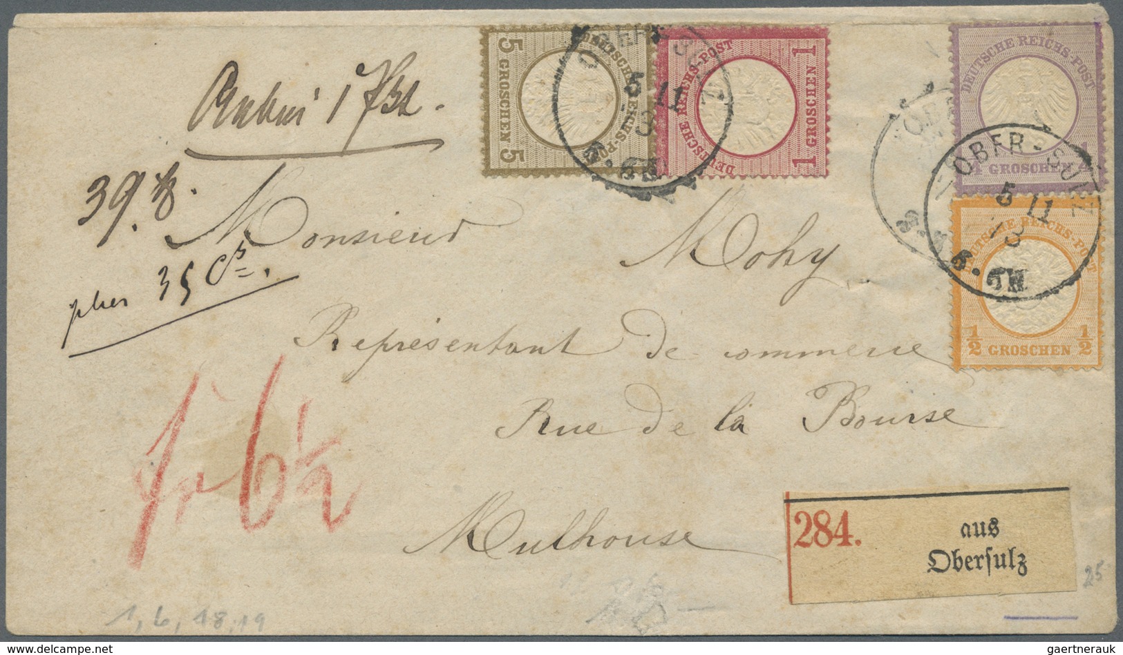 Br Deutsches Reich - Brustschild: 1873, Paketbegleitbrief Aus Obersulz Mit Seltener Mischfrankatur 1/4 - Neufs