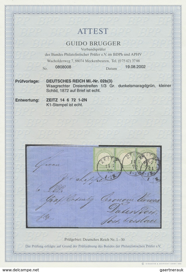 Br Deutsches Reich - Brustschild: 1872, Kleiner Schild 1/3 Gr. Dunkelgrün Im Dreierstreifen Von "ZEITZ - Neufs