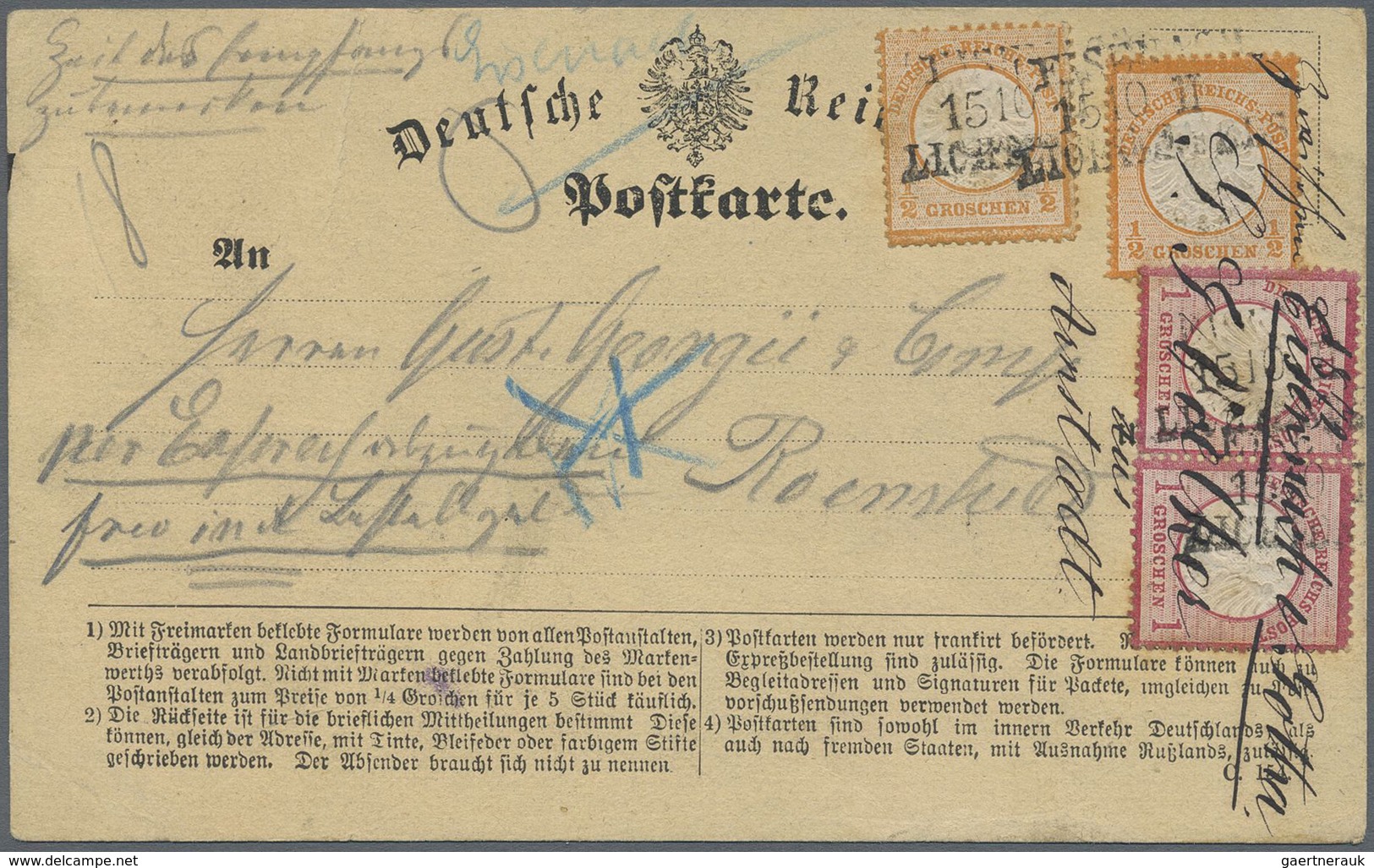 Br Deutsches Reich - Brustschild: 1872, Kleiner Schild 1 Gr. Im Paar + 2x ½ Gr. Auf Express-Karte Eisen - Ungebraucht