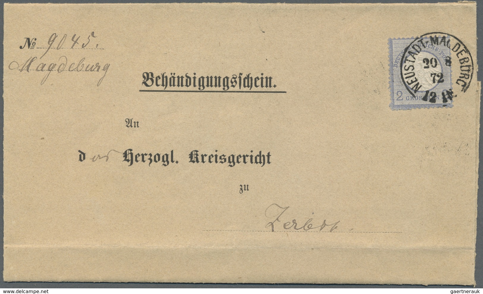 Br Deutsches Reich - Brustschild: 1872, Kleiner Schild 2 Gr. Grau-ultramarin Auf Vordruck-Behändigungss - Ungebraucht