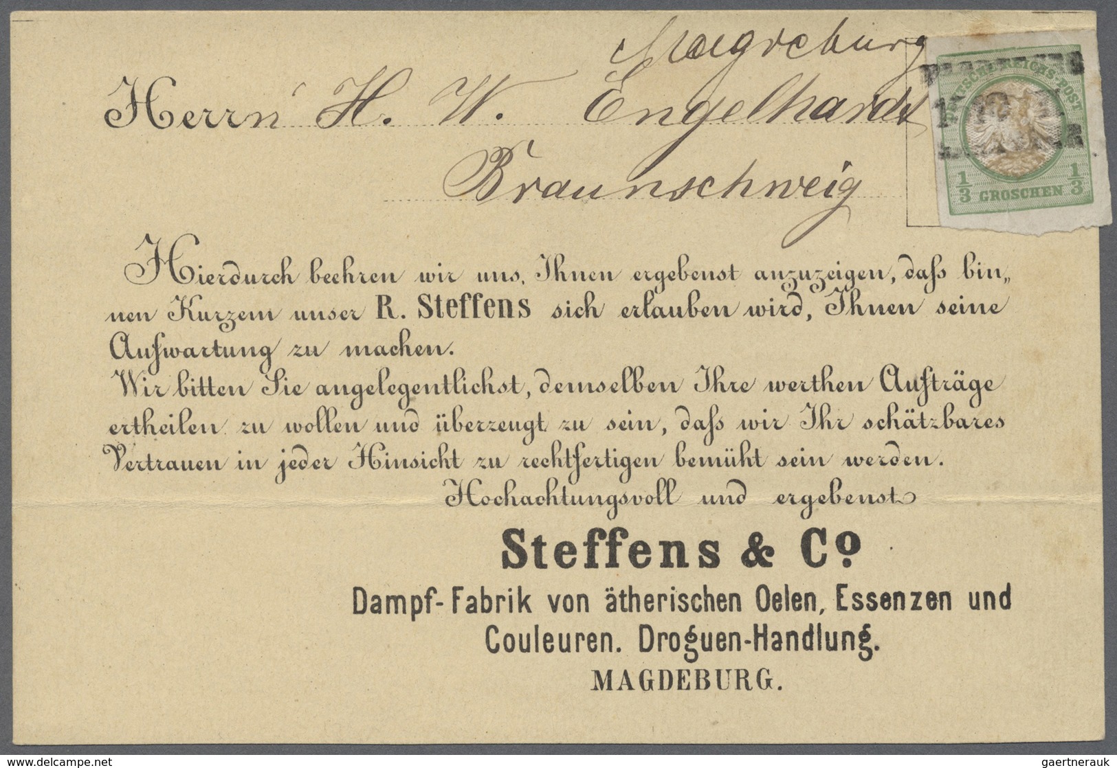 Br Deutsches Reich - Brustschild: 1872, Ganzsachenausschnitt Grosser Schild 1/3 Gr. Grün (aus Streifban - Nuovi