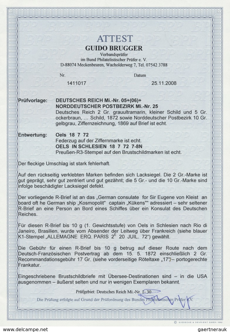 Br Deutsches Reich - Brustschild: 1872, Kleiner Schild 2 Gr. +5 Gr. Sowie NDP 10 Gr. Auf R-Brief Von Oe - Neufs