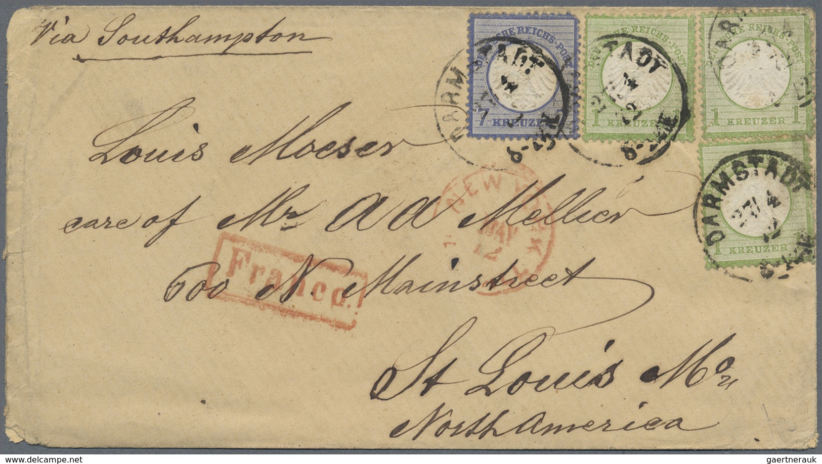 Br Deutsches Reich - Brustschild: 1872, 3 X 1 Kr Gelblichgrün Und 7 Kr Ultramarin, MiF Auf Brief Von DA - Ungebraucht