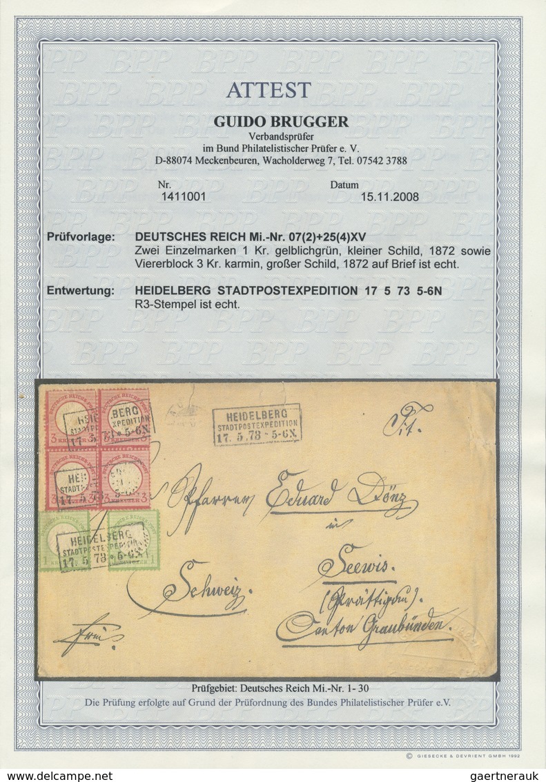 Br Deutsches Reich - Brustschild: 1872, Kleiner Schild 2x 1 Kr. Gelbgrün Zusammen Mit Grosser Schild 3 - Ungebraucht