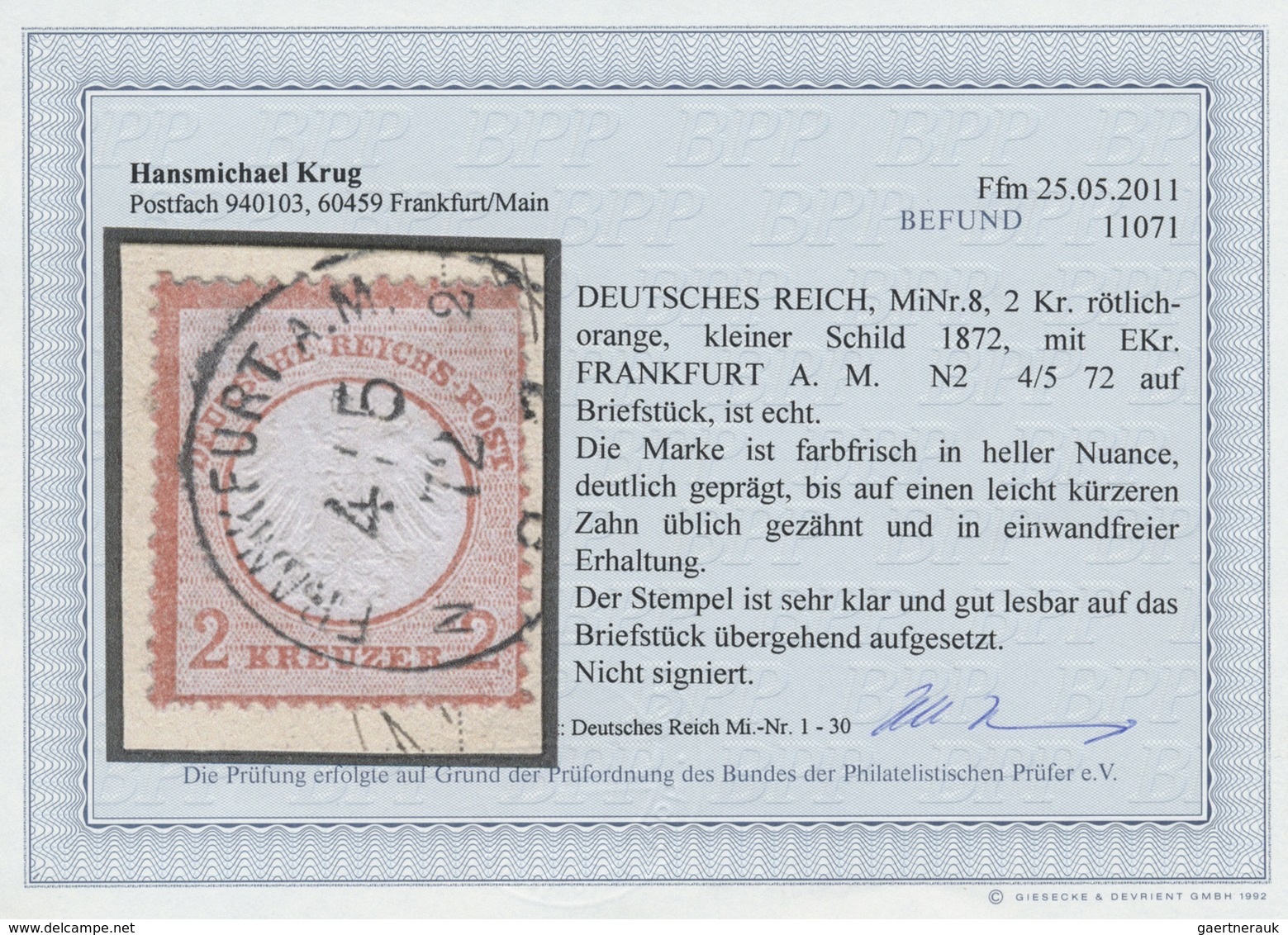 Brfst Deutsches Reich - Brustschild: 1872, 2 Kr. Ziegelrot, Farbfrisches Exempalr In Heller Nuance, Gut Ge - Nuovi