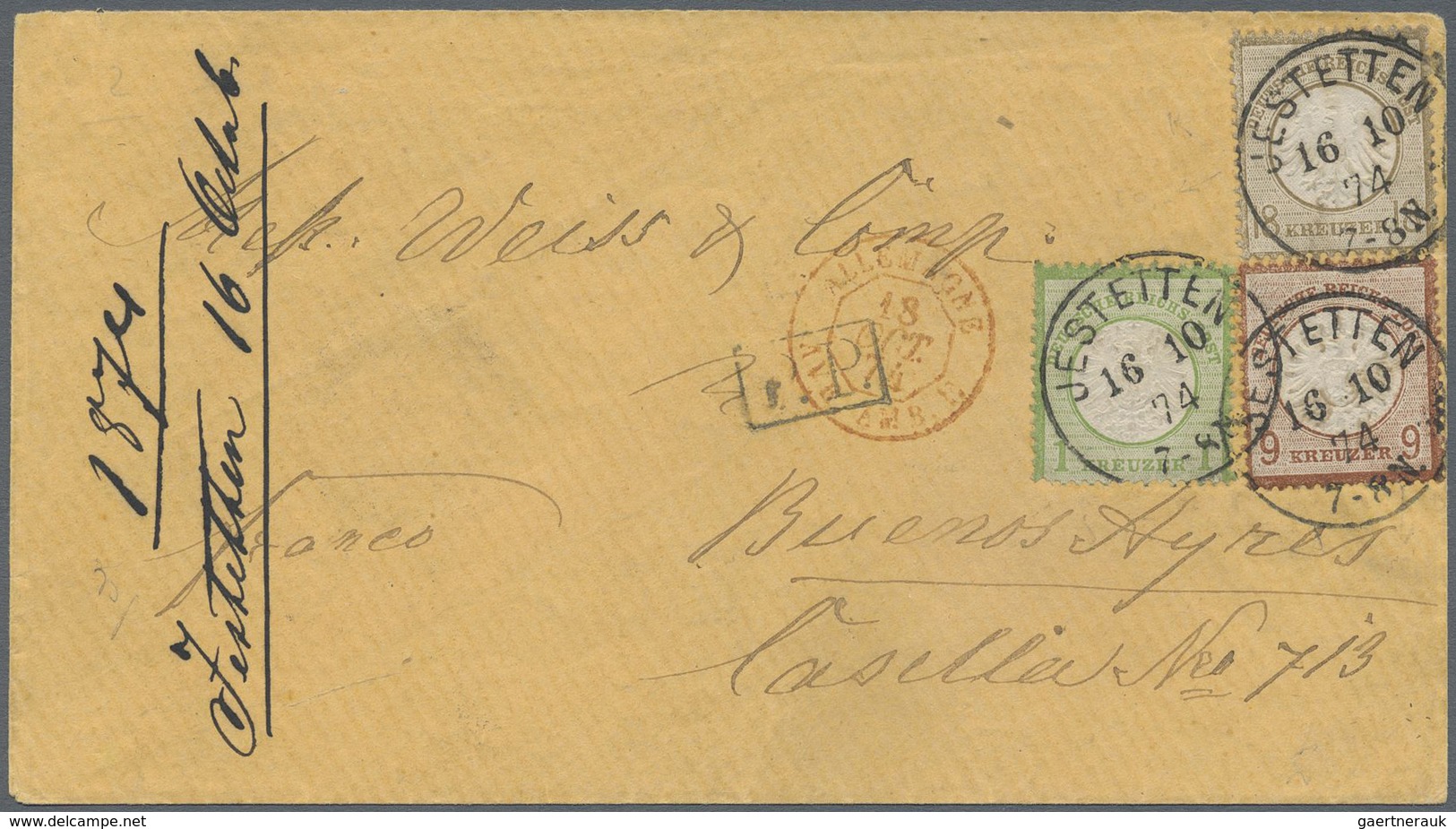 Br Deutsches Reich - Brustschild: 1874, Brief Von Jestetten 16.10.74 Nach Buenos Ayres/Argentinien Mit - Nuovi