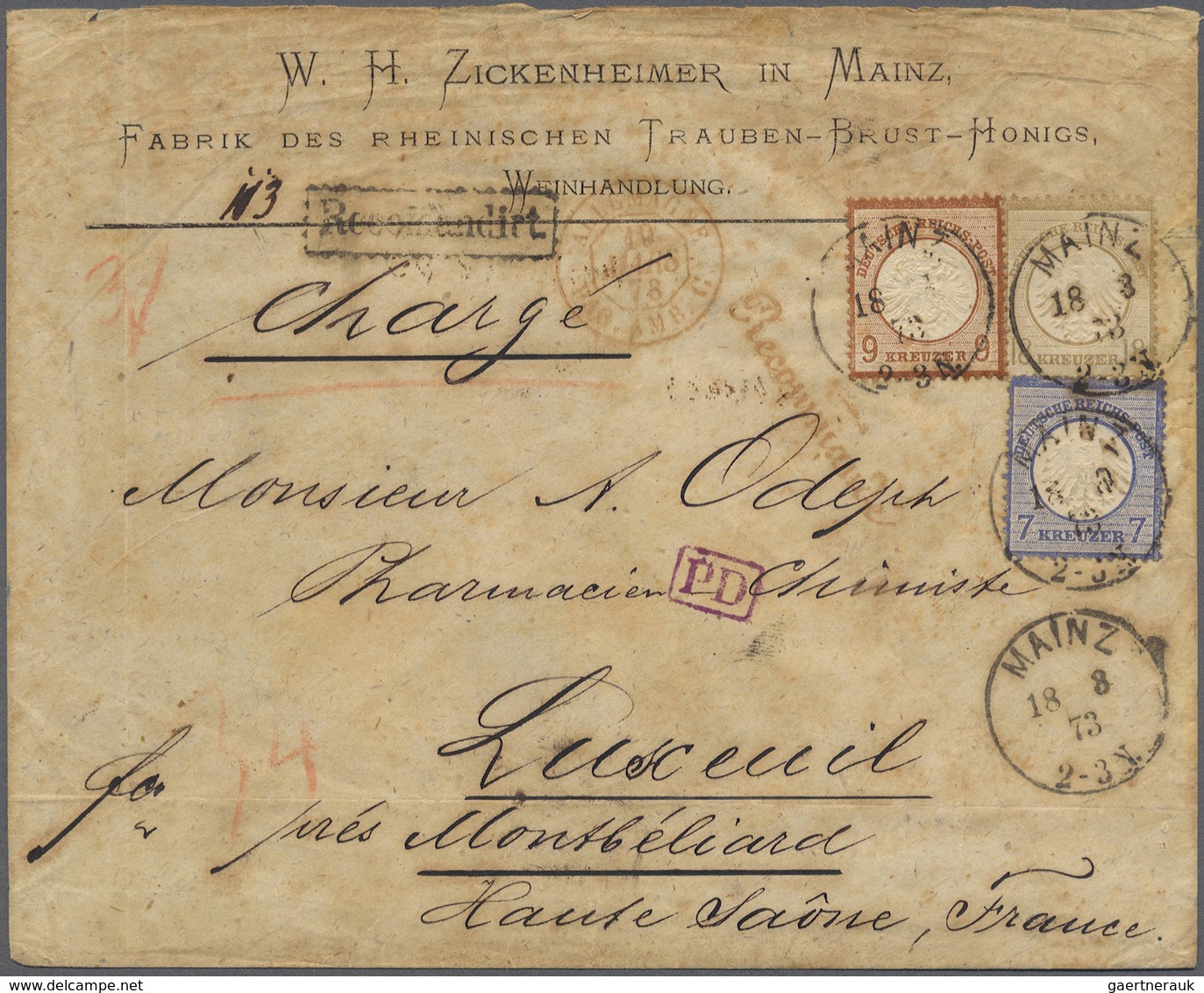 Br Deutsches Reich - Brustschild: 1873. Eingeschriebener Brief Der Firma "Zickenheimer, Mainz, Fabrik D - Nuovi