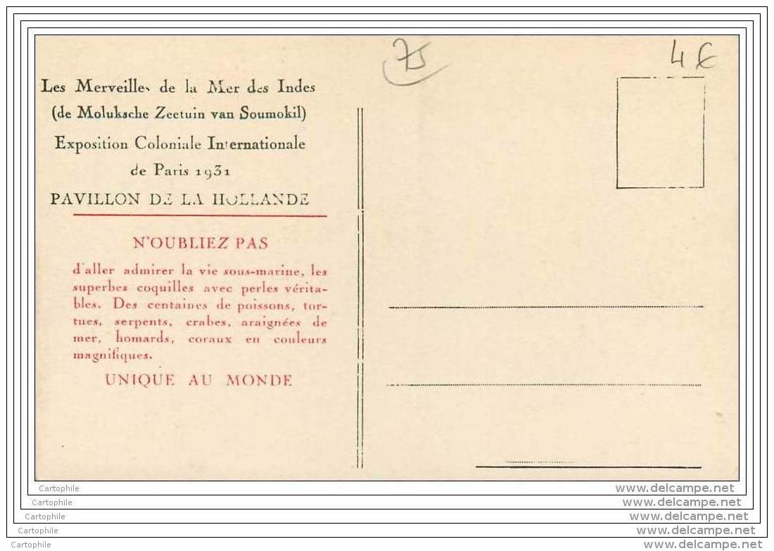 75 - PARIS - Exposition Coloniale 1931 - Pavillon De La Hollande - Merveilles De La Mer Des Indes - Aquarium - Ausstellungen