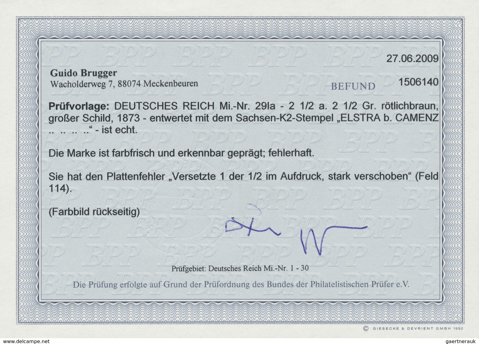 O Deutsches Reich - Brustschild: 1874, 2 1/2 Gr. Auf 2 ½ Gr. Braunorange, Unregelmäßige Zähnung, Etwas - Ungebraucht