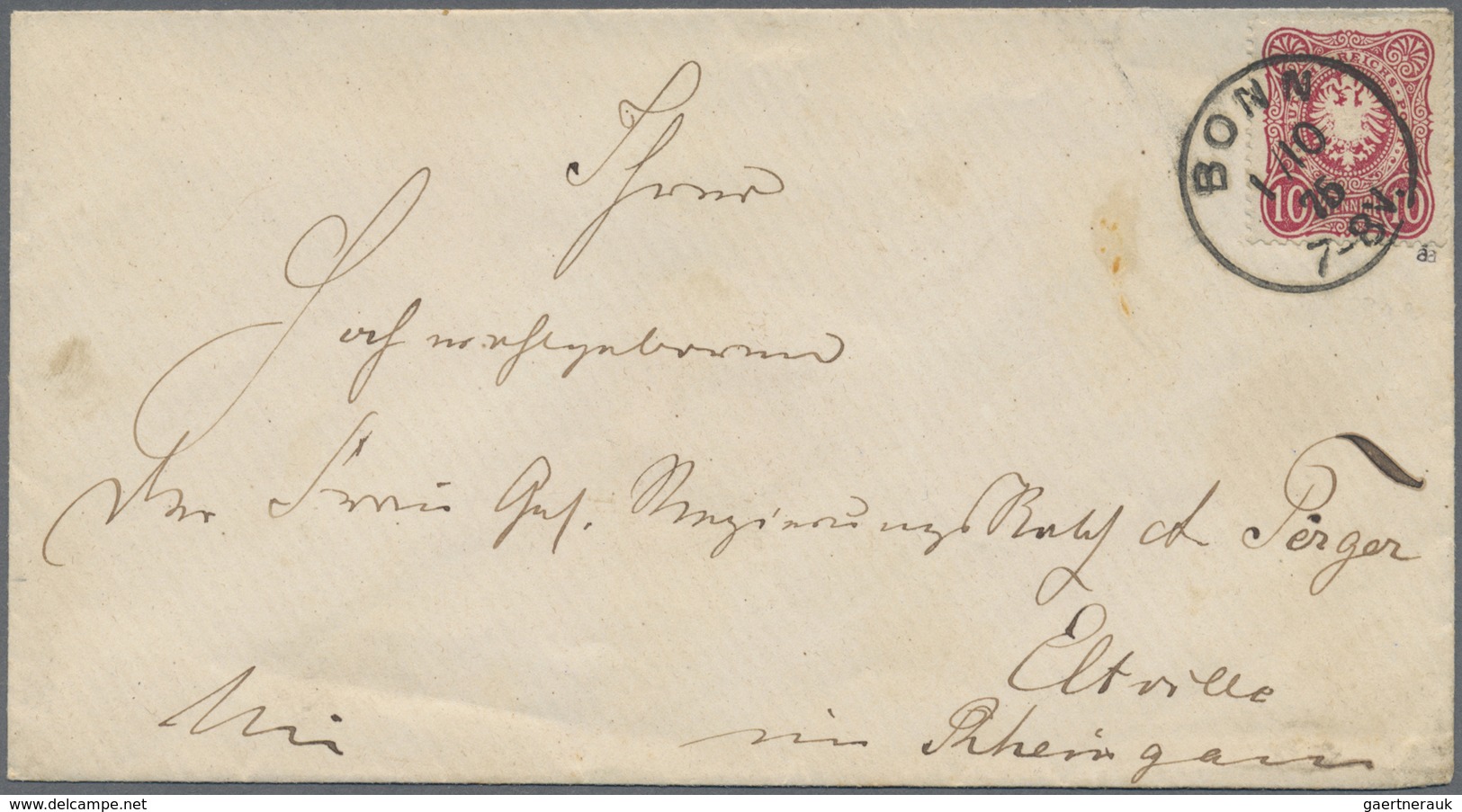 Br Deutsches Reich - Pfennige: 1875, 10 Pfennige Blutrot, Portogerechte EF Auf Brief Von Bonn, 1.10.75, - Briefe U. Dokumente