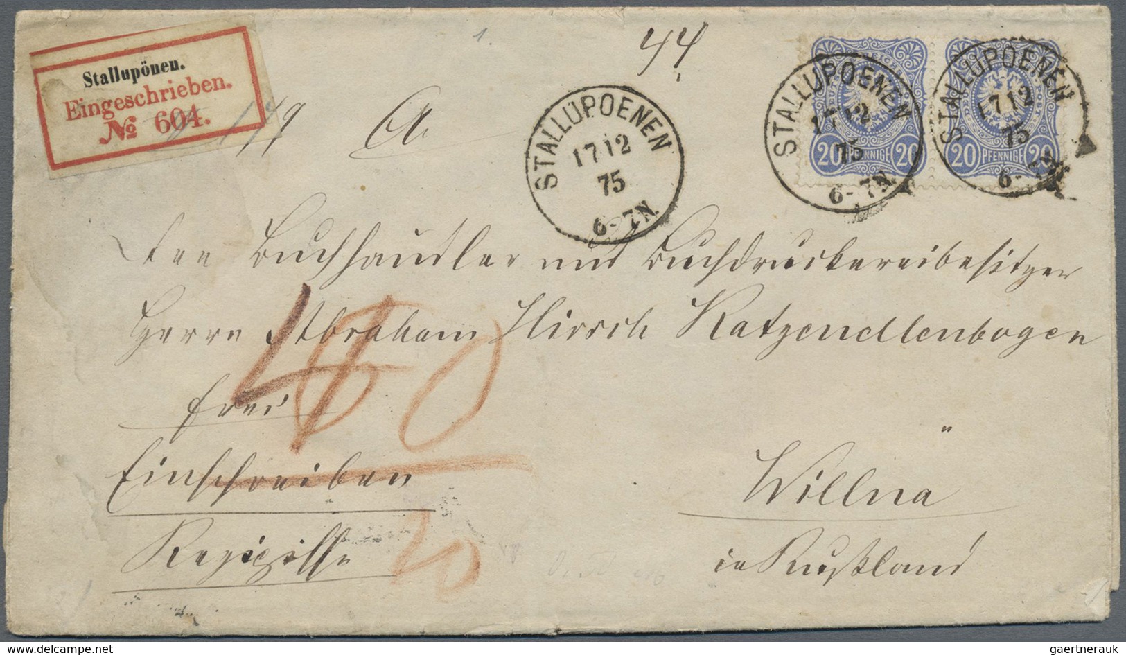 Br Deutsches Reich - Pfennige: 1875, 20 Pfennige Ultramarin, Senkr. Paar Als MeF Auf Faltbrief (Kontuma - Storia Postale