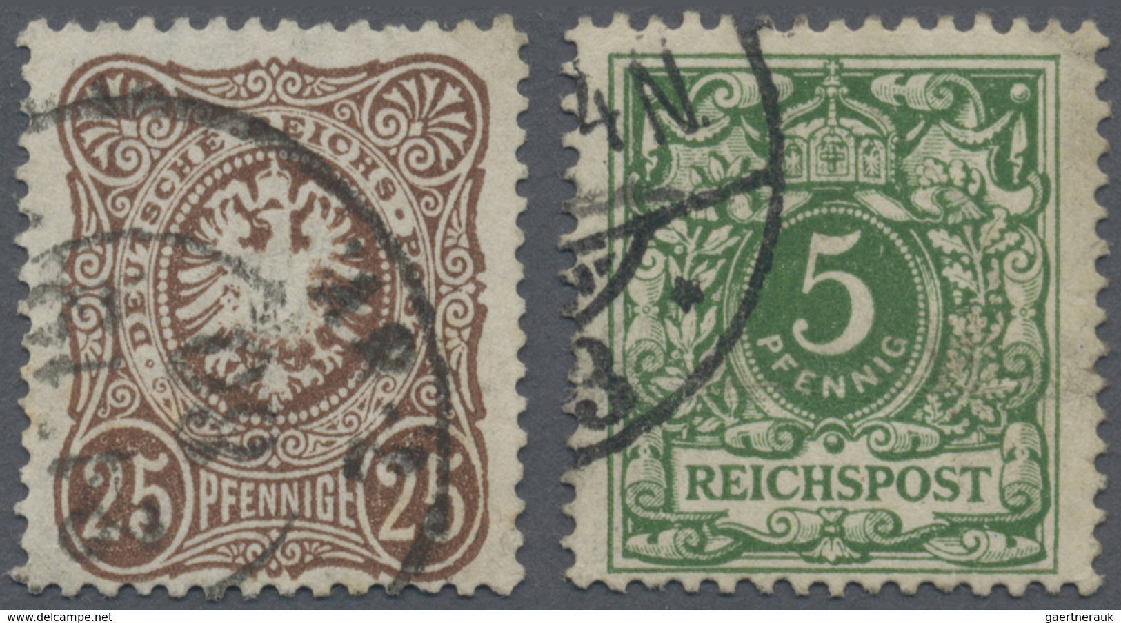 O Deutsches Reich - Pfennige: 1879/1892, 25 Pfennige Dunkelbraun (gepr. Jäschke BPP) Und 5 Pf Breite M - Storia Postale