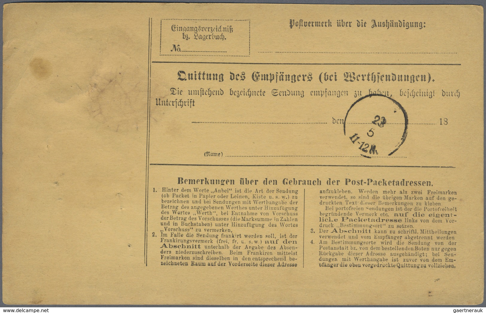 Br Deutsches Reich - Pfennige: 1878: Pakettkarte Aus Ehrenfeld Nach London Mit 6x 50 Pfg Grau, 25 Pfg B - Storia Postale