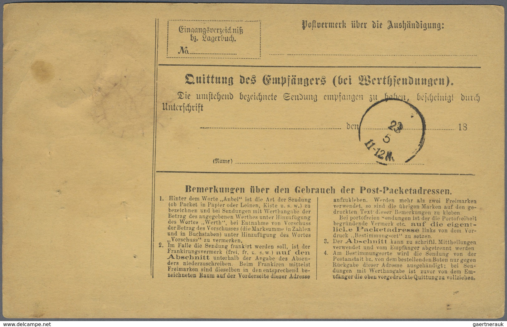 Br Deutsches Reich - Pfennige: 1878: Pakettkarte Aus Ehrenfeld Nach London Mit 6x 50 Pfg Grau, 25 Pfg B - Lettres & Documents