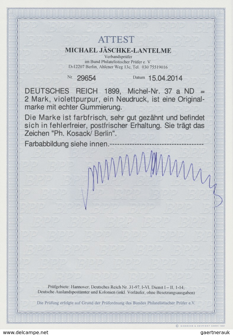 ** Deutsches Reich - Pfennige: 1899, 2 M. Freimarke: Ziffer Im Oval, Violettpurpur, Ein Neudruck, Ist E - Lettres & Documents