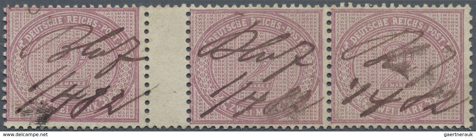 ~ Deutsches Reich - Pfennige: 1875, 2 Mk Lilapurpur, Farbfrischer, Waagerechter Dreierstreifen Mit Zwi - Storia Postale
