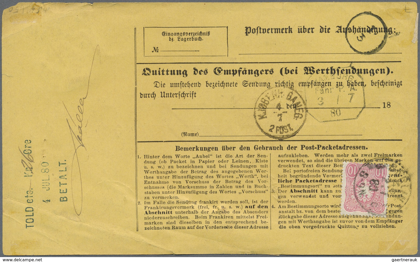 Br Deutsches Reich - Pfennige: 1877, 50 "Pfennige" Grüngrau Zusammen Mit 10 Pf. Rosa Und 20 Pd. Ultrama - Briefe U. Dokumente