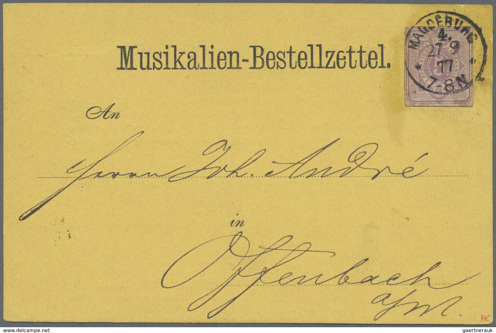 GA Deutsches Reich - Pfennig: 1877, Ganzsachen-Ausschnitt 5 Pfennig Violettpurpur Auf Vorgedrucktem "Mu - Ungebraucht