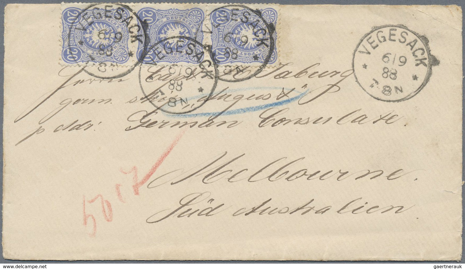 Br Deutsches Reich - Pfennig: 1880/1888: Zwei Briefe 31/8 Bzw 6.9. 1888 Aus VEGESACK Nach MELBOURNE, Ei - Ungebraucht