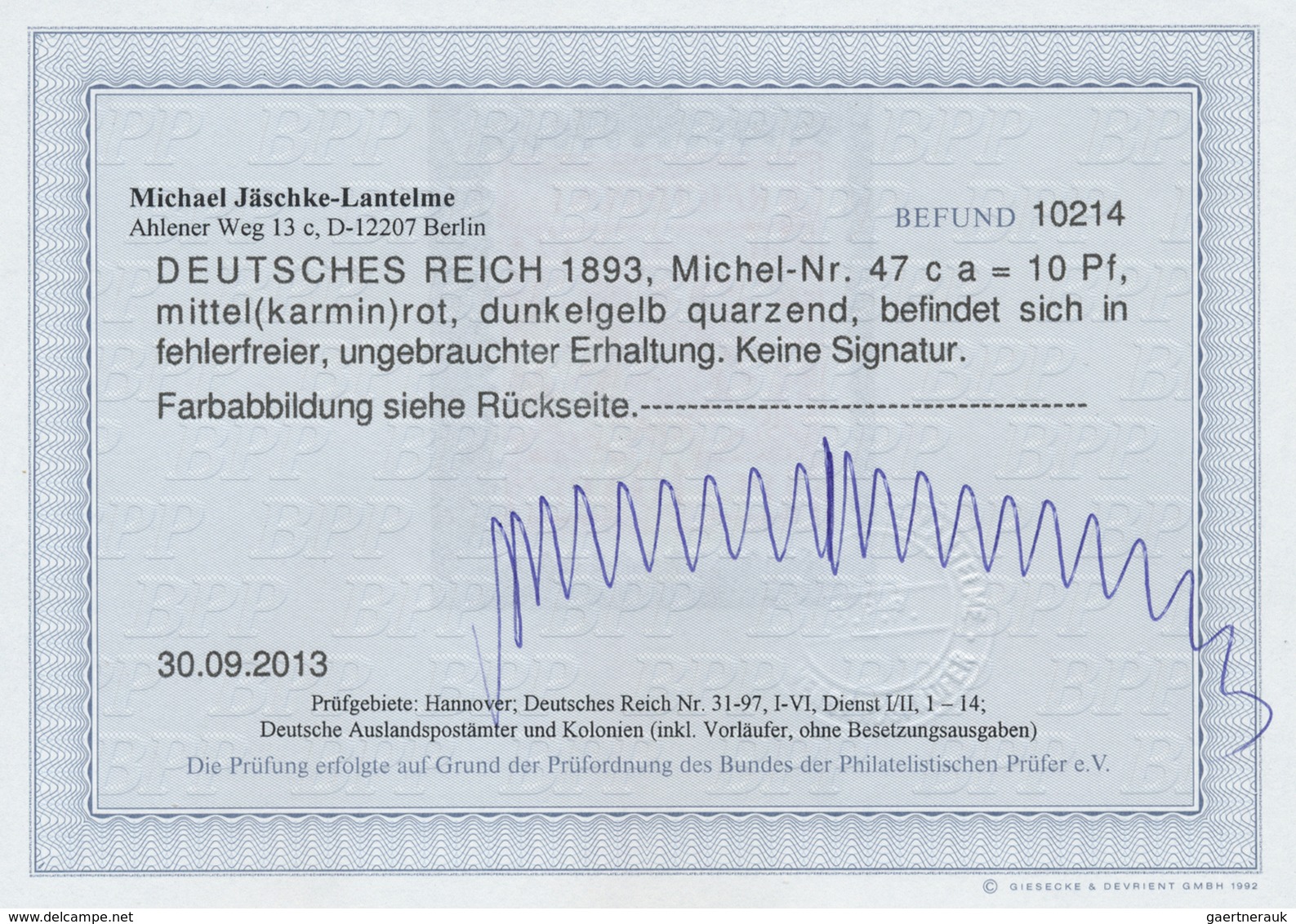 * Deutsches Reich - Krone / Adler: 1893. Krone/Adler 10 Pf In Ca-Farbe, Ungebraucht. FB Jäschke-Lantel - Nuovi