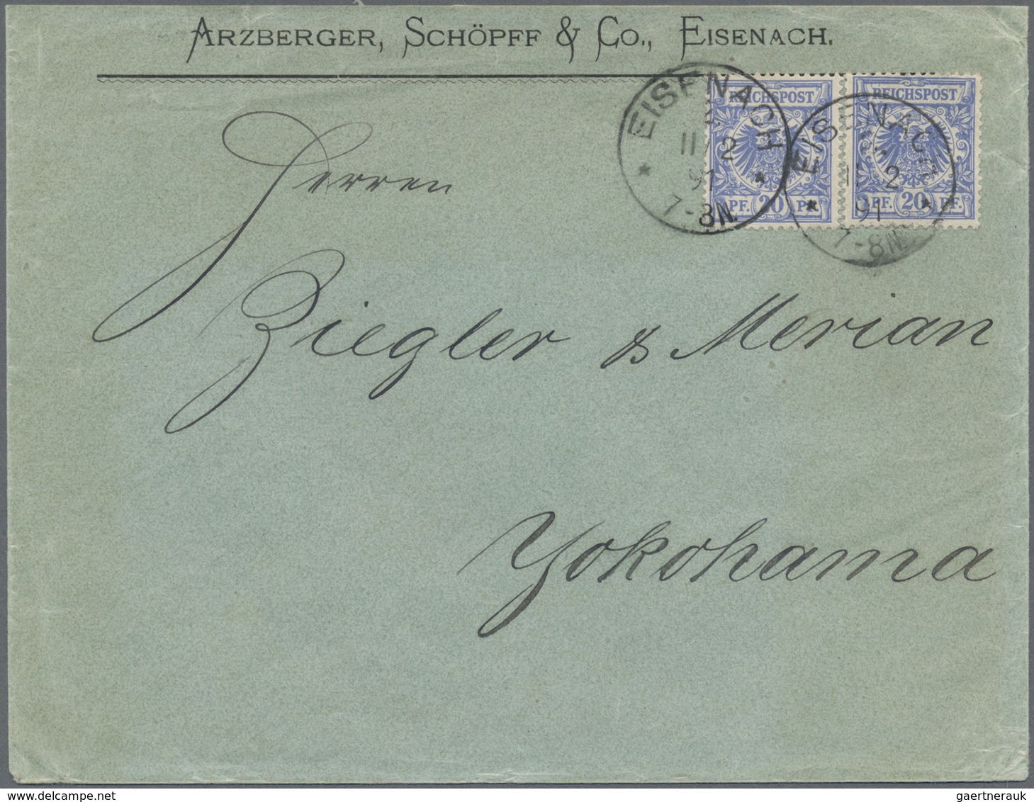 Br Deutsches Reich - Krone / Adler: 1892, Brief Mit MeF 2x 20 Pf Krone/Adler Von "EISENACH 11.2.91" Nac - Ungebraucht