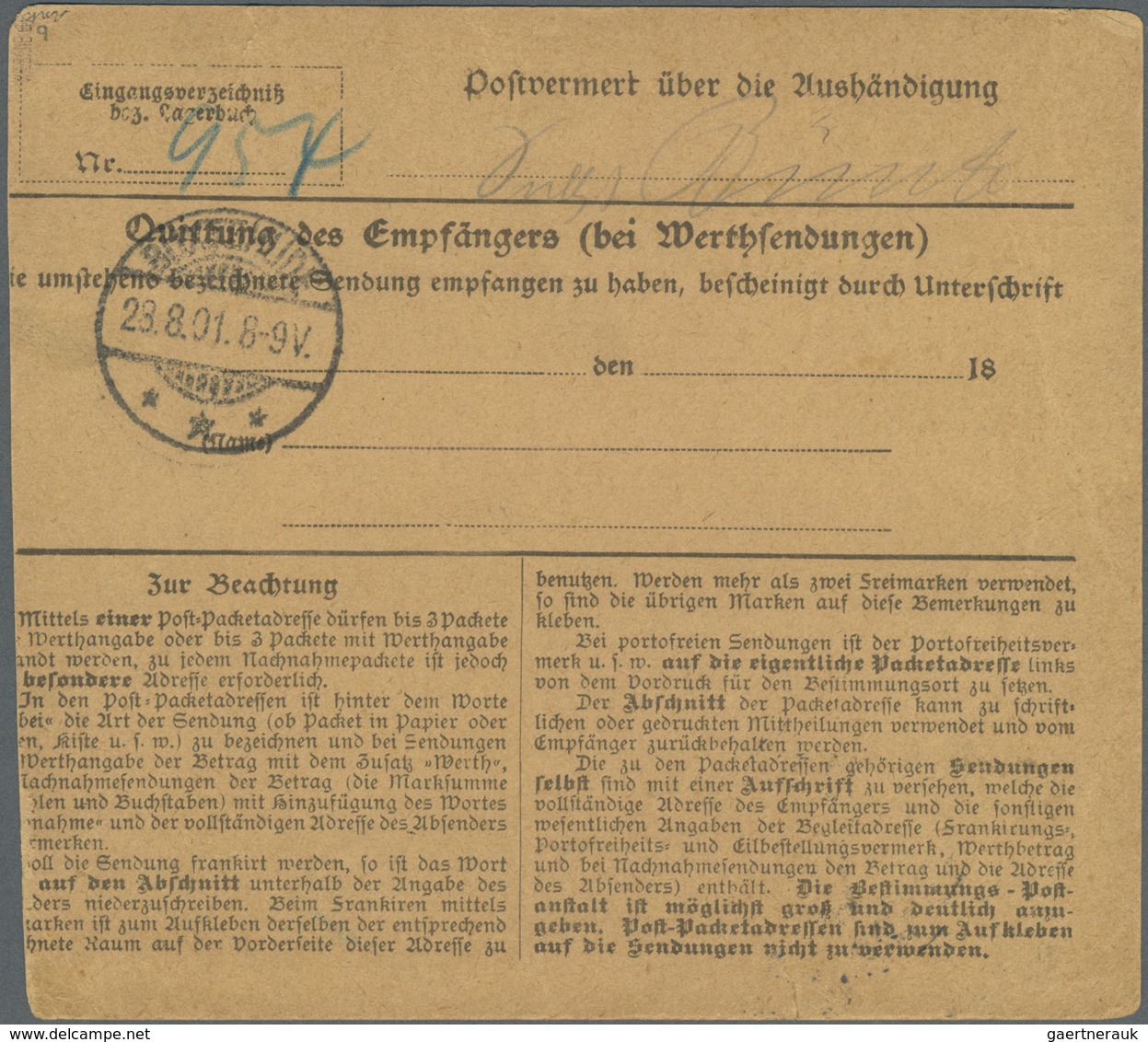 Br Deutsches Reich - Krone / Adler: 1898, 25 Pf Rotorange Krone/Adler, EF Auf Paketkarte Von Hamburg 8, - Neufs