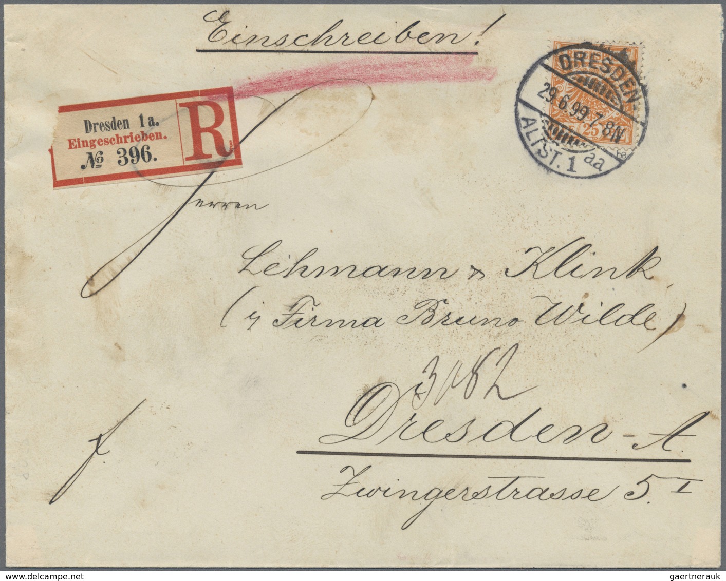Br Deutsches Reich - Krone / Adler: 1898, 25 Pf Rotorange, EF Auf Orteinschreibebrief Von Dresden-Altst - Nuovi