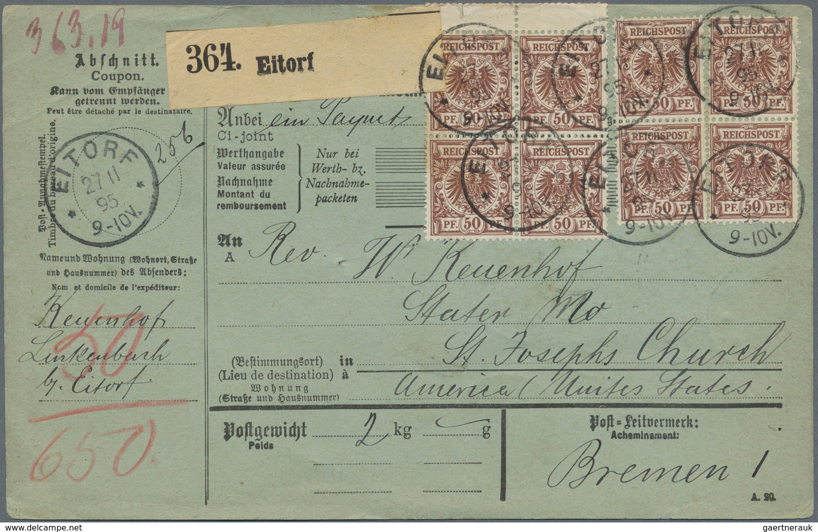 Br Deutsches Reich - Krone / Adler: 1895, 50 Pf Lilabraun, 14 Stück (6er-Block, 4er-Block Und 2 Paare) - Ungebraucht