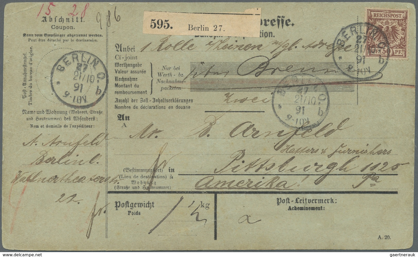 Br Deutsches Reich - Krone / Adler: 1891, 50 Pf Krone/Adler, 10 Stück Incl. Zwischensteg-Paar Und Oberr - Ungebraucht
