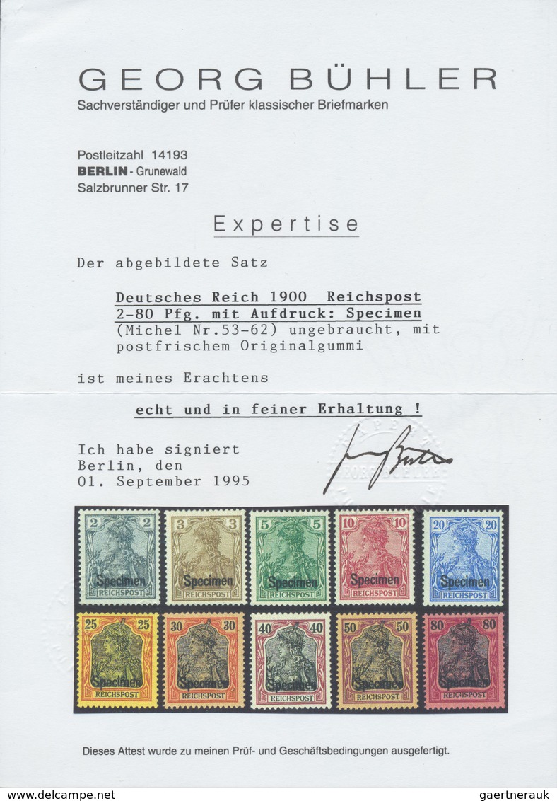 ** Deutsches Reich - Germania: 1900, Freimarken Germania 2 Pf Bis 80 Pf, Je Mit Aufdruck Specimen, Tauf - Ungebraucht