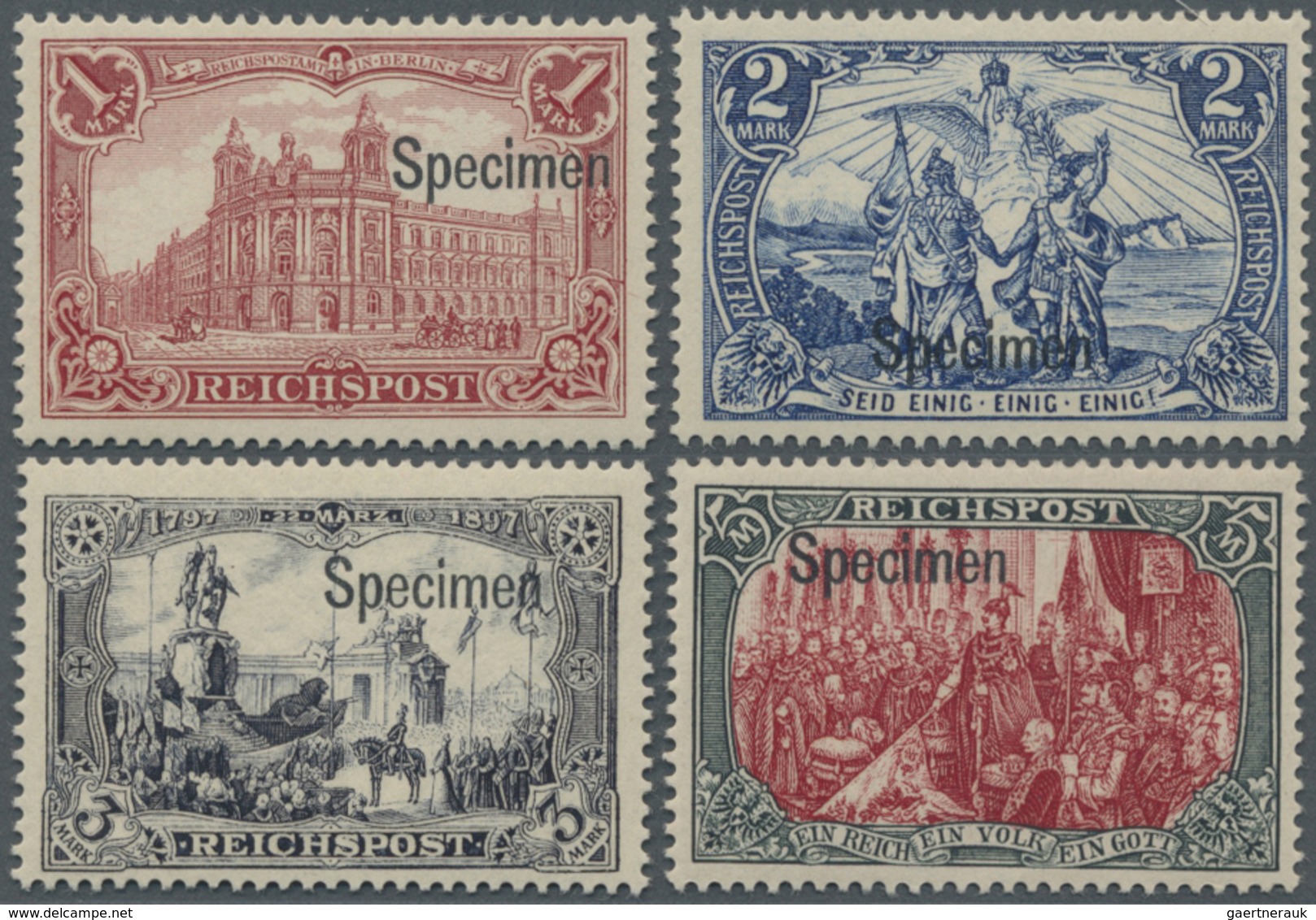 ** Deutsches Reich - Germania: 1900, 1-5 Mark Reichspost Je Mit Waagerechtem Aufdruck "Specimen", Postf - Ungebraucht