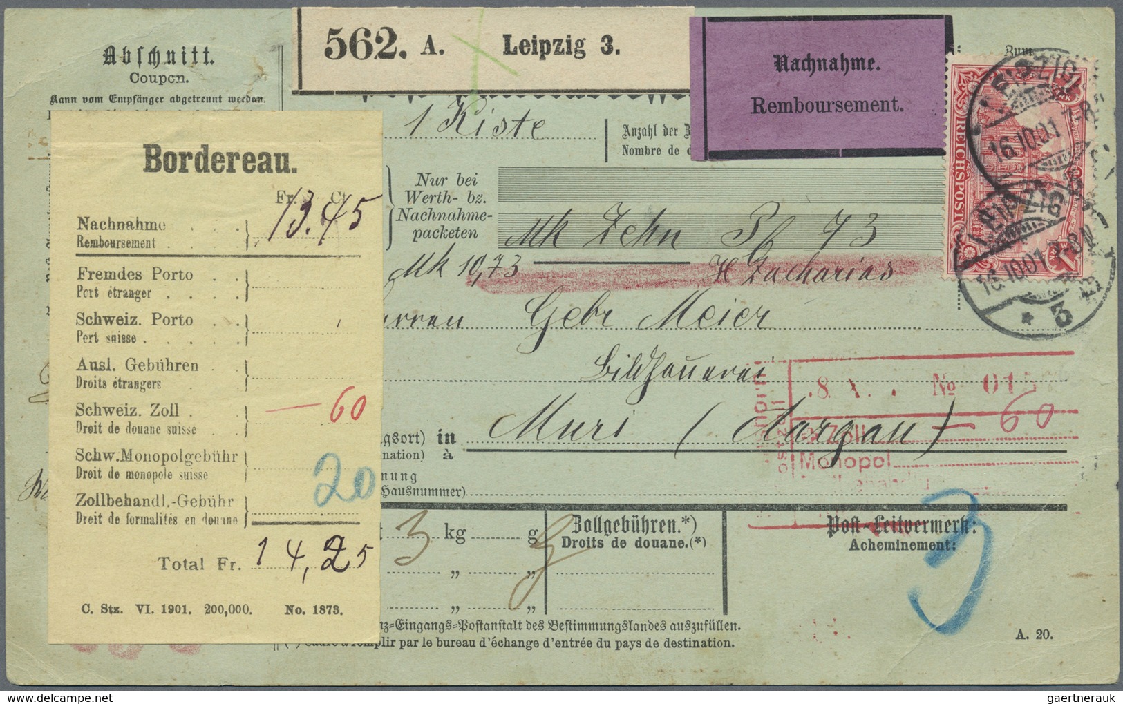 Br Deutsches Reich - Germania: 1900, 1 Mark Reichspost, Portogerechte EF Auf Auslands-Nachnahmepaketkar - Ungebraucht