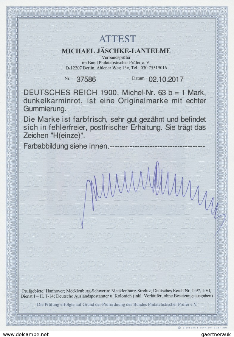 ** Deutsches Reich - Germania: 1900, 1 Mark Germania "Reichspost" In Der Besseren Farbe Dukelkarminrot - Ungebraucht