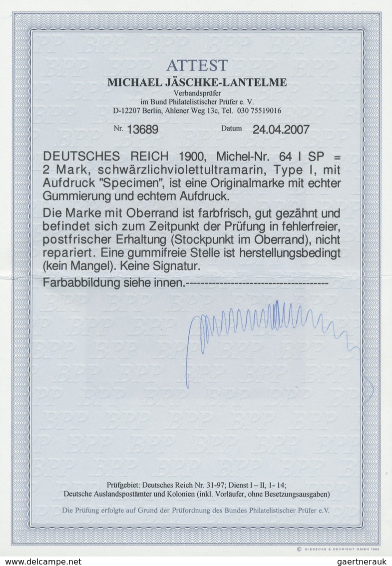 ** Deutsches Reich - Germania: 1900, Germania Reichspost, 2 M Mit Specimen-Aufdruck Vom Oberrand In Feh - Neufs