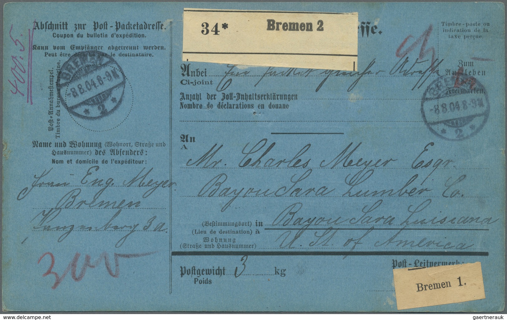 Br Deutsches Reich - Germania: 1902, 50 Pf Germania, 4 Stück (2 Senkr. Paare) Als MeF Auf Paketkarte Vo - Ungebraucht