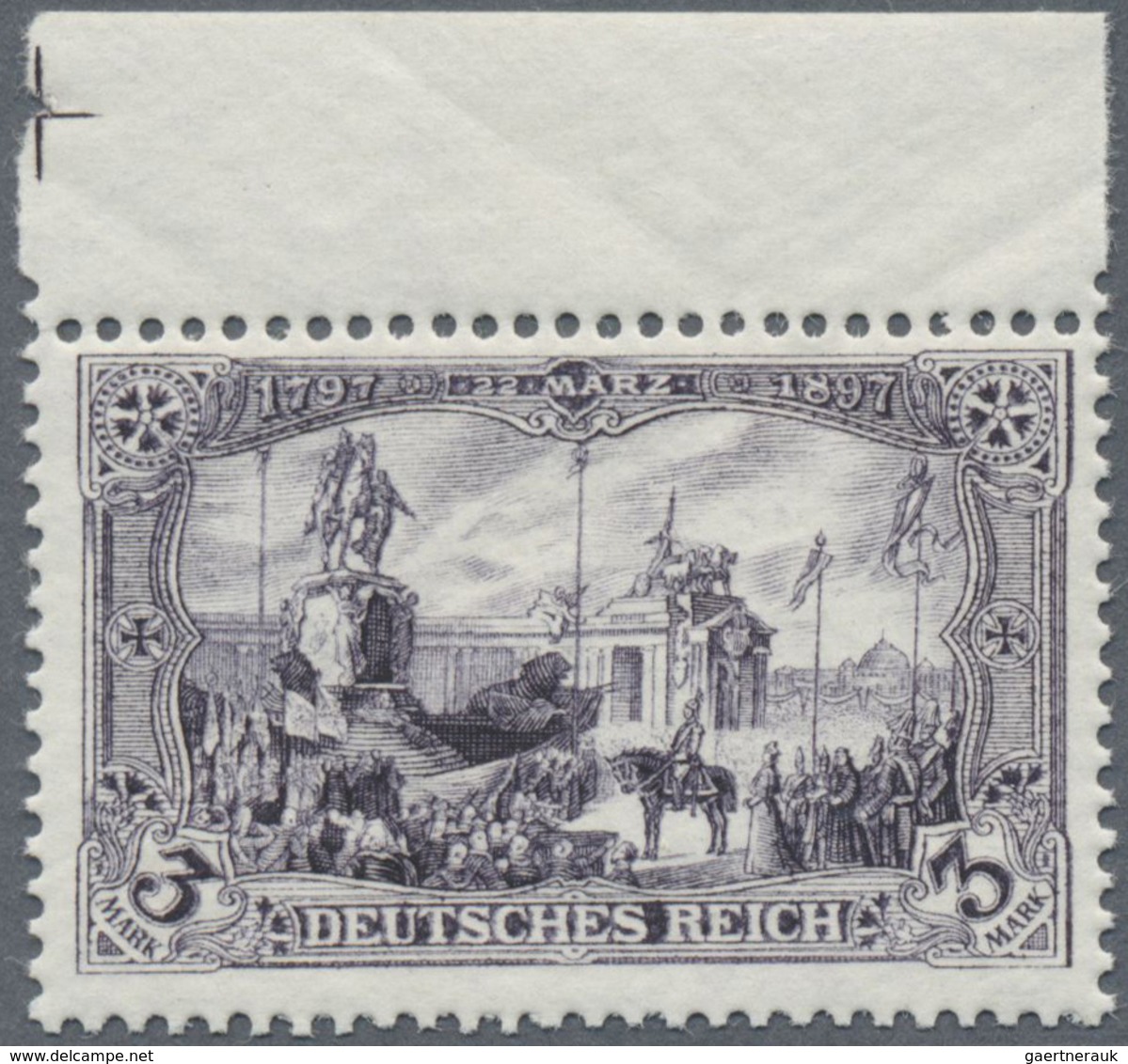 ** Deutsches Reich - Germania: 1902, 3 Mark Ungefaltetes Luxus-Oberandstück Mit Passerkreuz, Fotoattest - Neufs