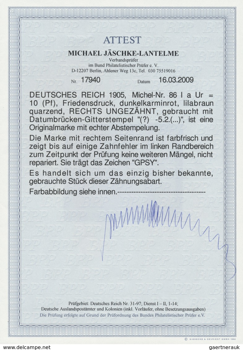 O Deutsches Reich - Germania: 1905, 10 Pfg. Germania Im Friedensdruck Dunkelkarminrot, Lilabraun Quarz - Neufs