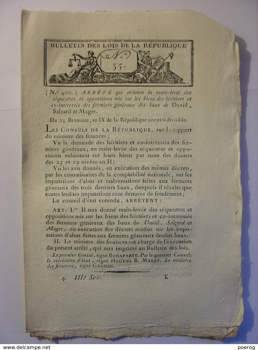 BULLETIN DES LOIS De 1800 - HABILLEMENT ARTILLERIE DE LA MARINE - OCTROI ANGERS SABLES CLERMONT SAINT ETIENNE - Decretos & Leyes