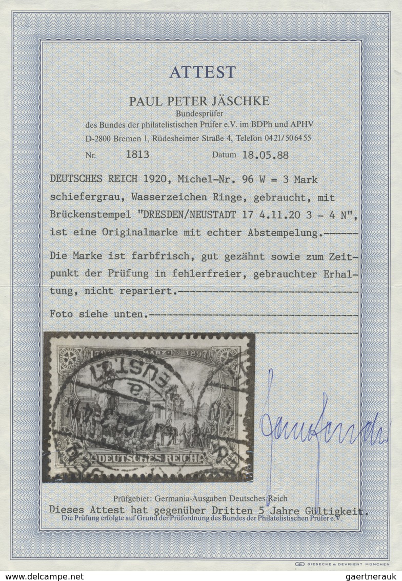O Deutsches Reich - Germania: 1920, Freimarke 3 M Deutsches Kaiserreich, Schiefergrau Mit Wasserzeiche - Neufs