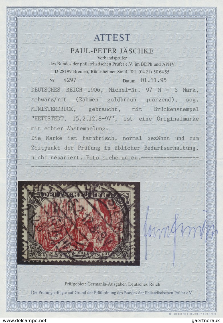 O Deutsches Reich - Germania: 1905, 5 Mark Schwarz/rot,  Sog. MINISTERDRUCK, Gebraucht Mit Datumbrücke - Ungebraucht