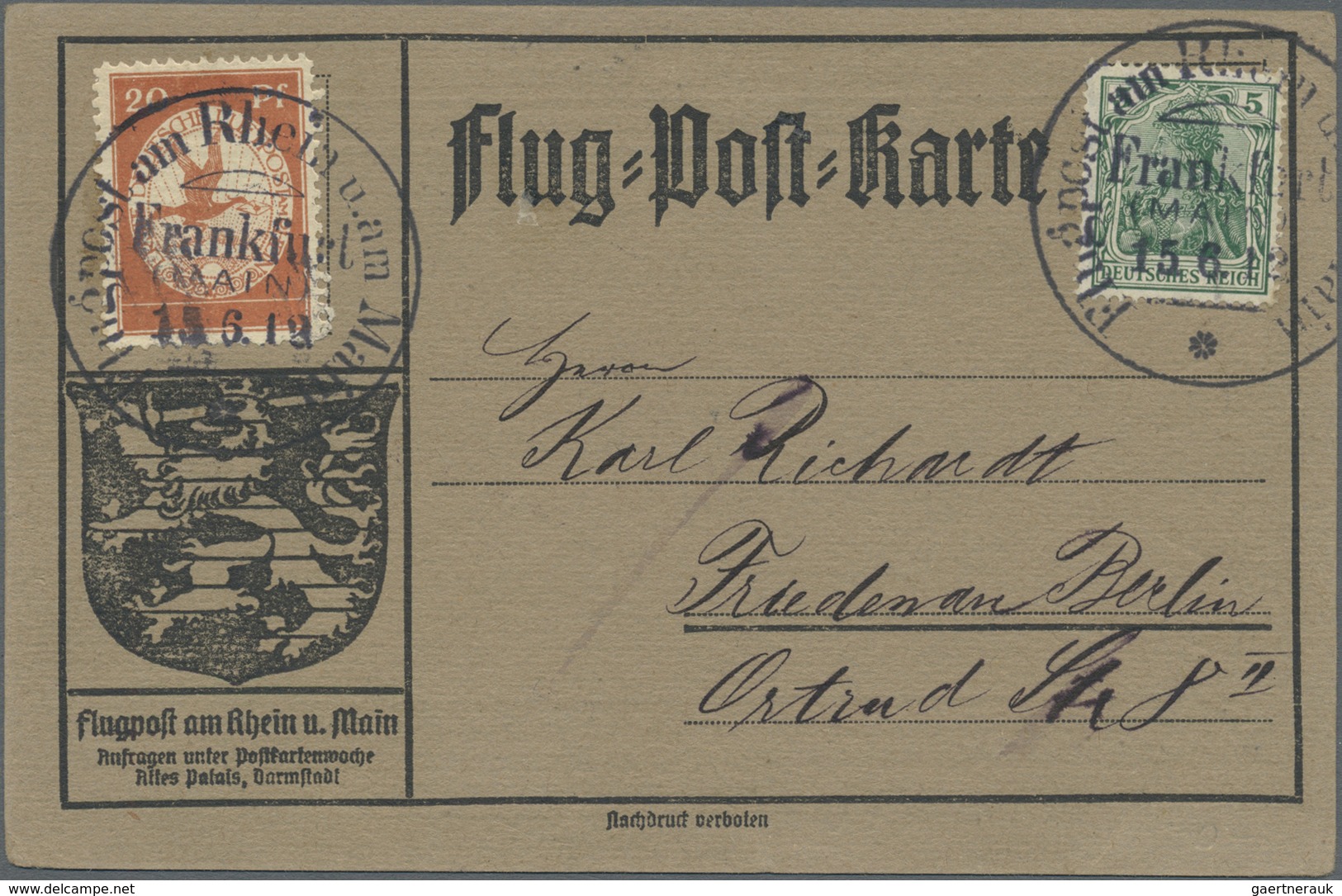Br Deutsches Reich - Germania: 1912, Flugpost Rhein/Main, Offizielle Flugpostkarten Ab Frankfurt (Main) - Neufs