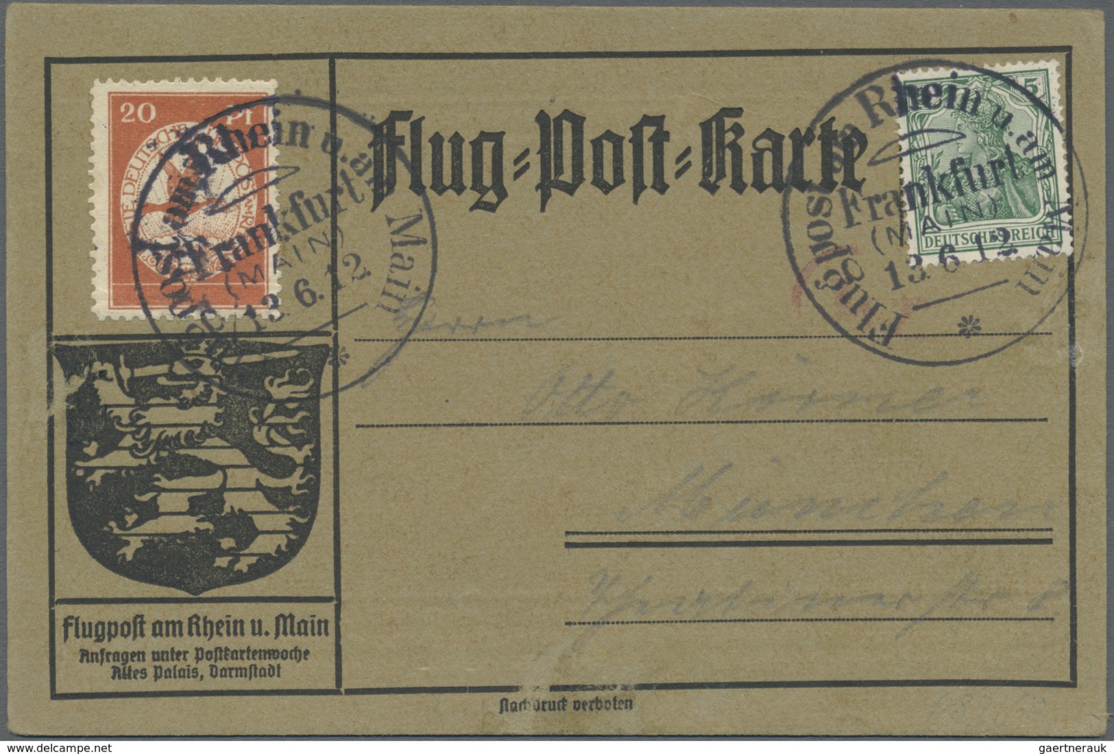 Br Deutsches Reich - Germania: 1912, Flugpost Rhein/Main, Offizielle Flugpostkarten Ab Frankfurt (Main) - Neufs